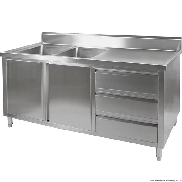 FED DSC-2400L-H All-Stainless Kitchen Cabinet with Double Sinks