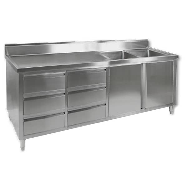 FED DSC-2400R-H Stainless Steel Double Sink Cabinet with Drawers