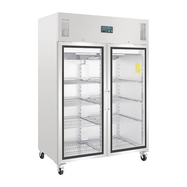 Polar GH219-A 1200L Upright Glass Door Fridge with GN 2/1 Compatibility and LED Display