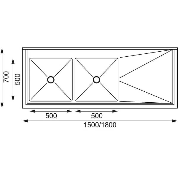 Vogue Double Bowl Sink R/H Drainer - 1800mm x 700mm (90mm Drain) - Image 2