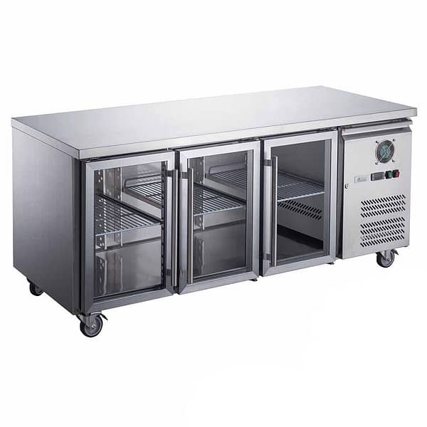 FED-X Three Glass Door Bench Fridge Stainless Steel - XUB6C18G3V