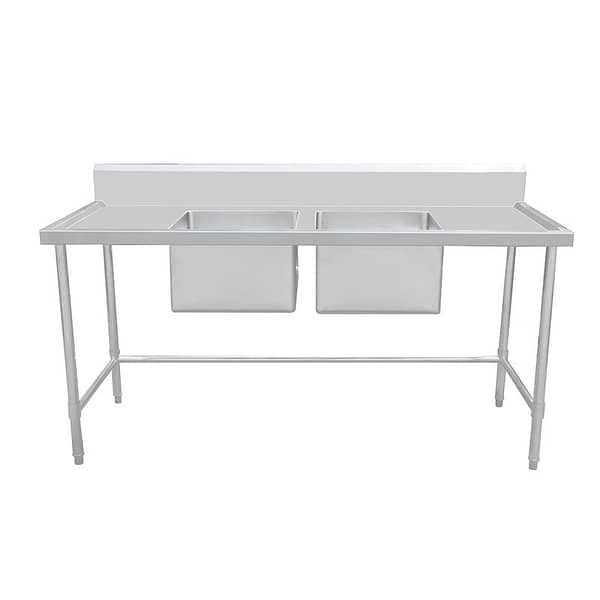 Kitchen Knock Full Stainless Steel Double Centre Sink Bench with Leg Brace – 1200x600mm