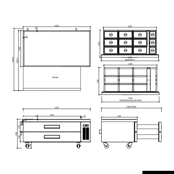 FED-X XCB-60 360L Chef Base Refrigerated Drawer Bench - Image 2