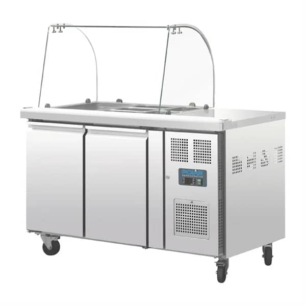 Polar U-Series Refrigerated GN Counter Saladette with Sneeze Guard - 2 Door - Image 3