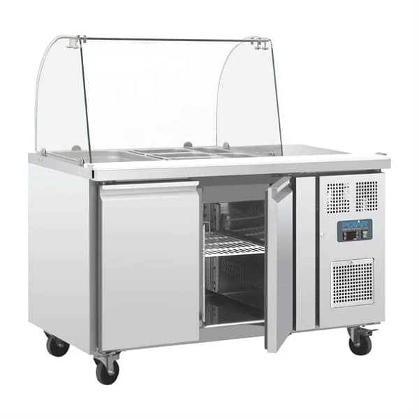 Polar U-Series Refrigerated GN Counter Saladette with Sneeze Guard - 2 Door
