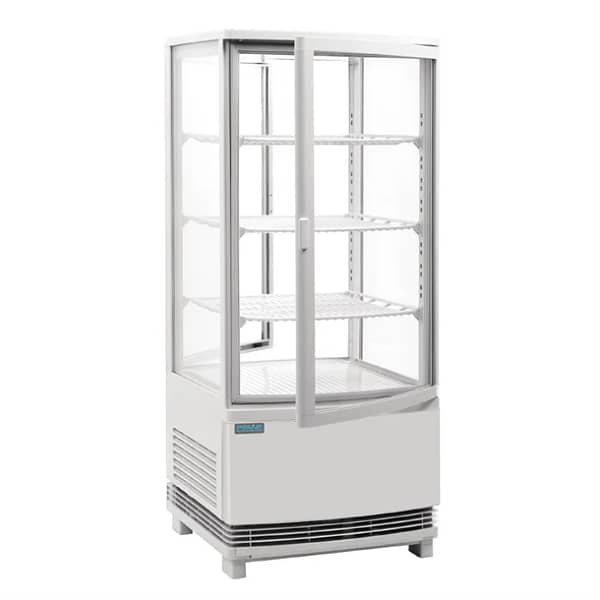 Polar CX576-A 86L C-Series Curved Glass Display Fridge – White with LED and 4-Side Viewing