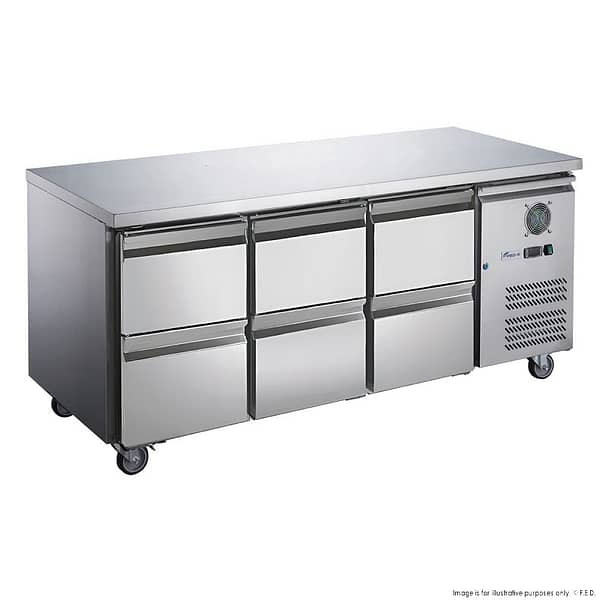 FED-X XUB7C18S3D Six-Door Bench Fridge with Drawers - Commercial Use