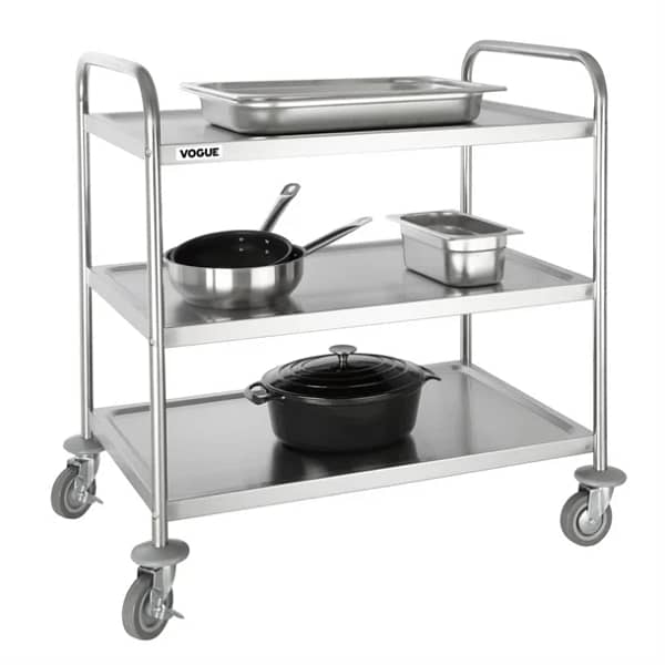 Vogue F995 3 Tier Clearing Trolley – Large Stainless Steel, 128kg Capacity - Image 2