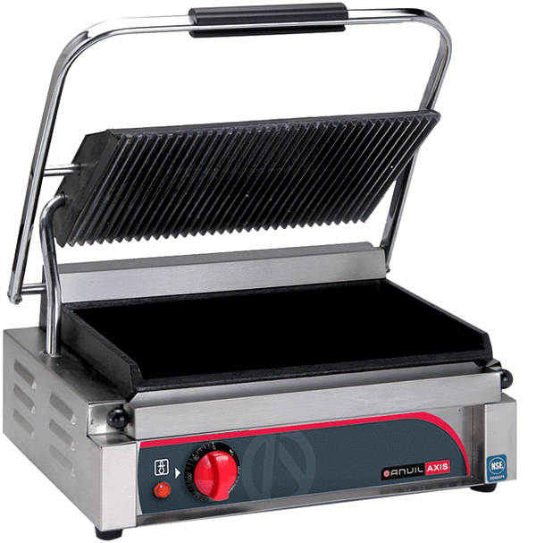 Anvil TSS2000 Single Ribbed Top Panini Press with 340mm x 225mm Non-Stick Cooking Plates