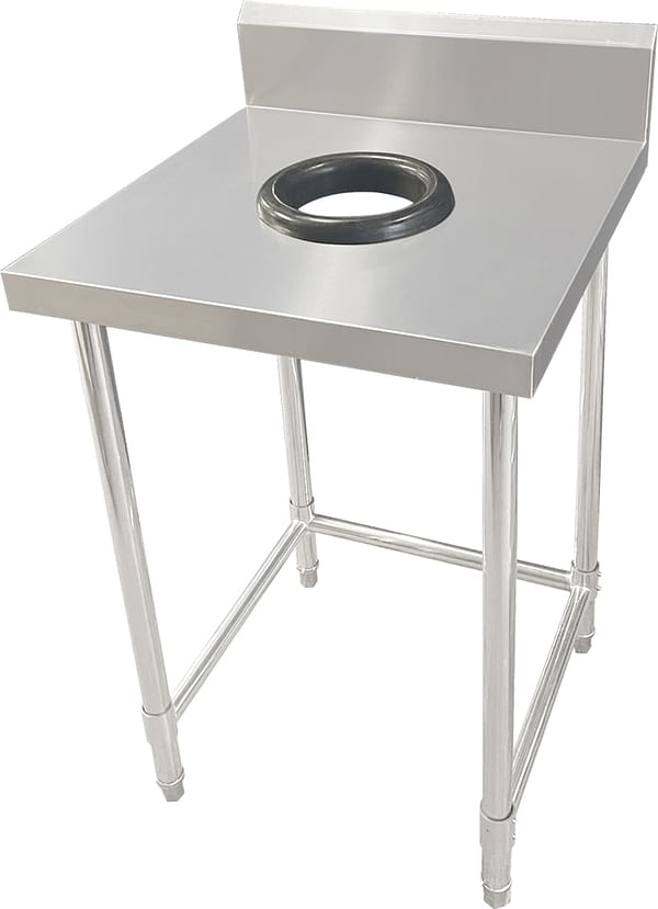 Kitchen Knock Stainless Steel Bench with Integrated Bin Hole