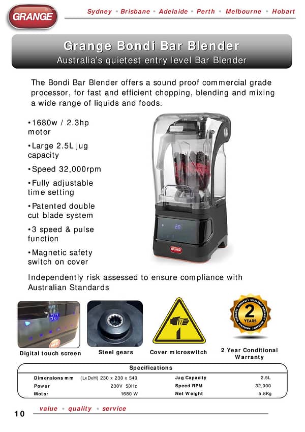 Grange GR980 Bondi: Premium 2.5L Soundproof Commercial Bar Blender - Image 3