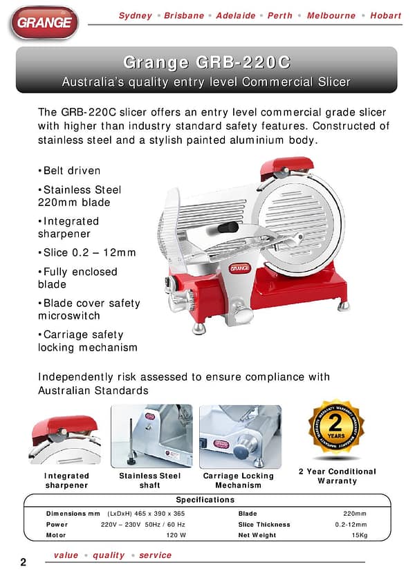 Grange GRB220C Meat Slicer 220mm – Belt Drive, Safety Enhanced | Commercial - Image 3