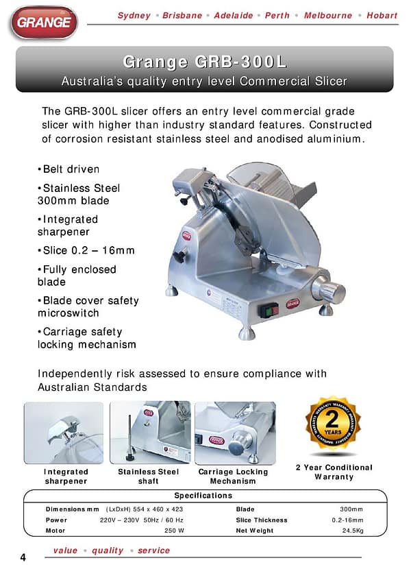 Grange GRB300L: Precision 300mm Belt Drive Meat Slicer - Image 3