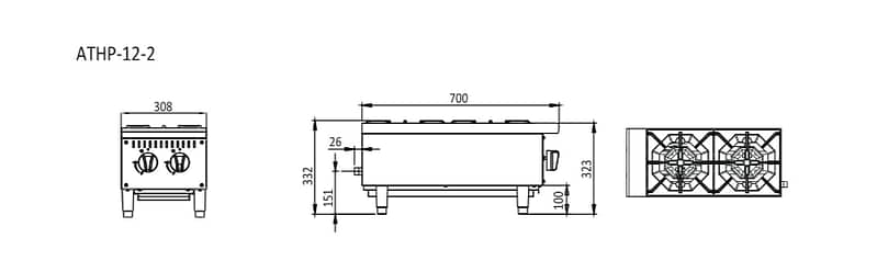 CookRite 2-Burner NG/LPG Commercial Cooktop – ATHP-12-2 - Image 2