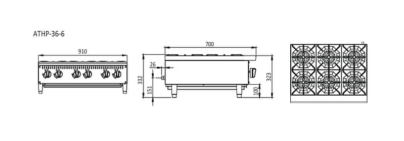Cookrite ATHP-36-6 6 Burner Benchtop Cooktop | 910mm | LPG / NG | Flame Failure - Image 2