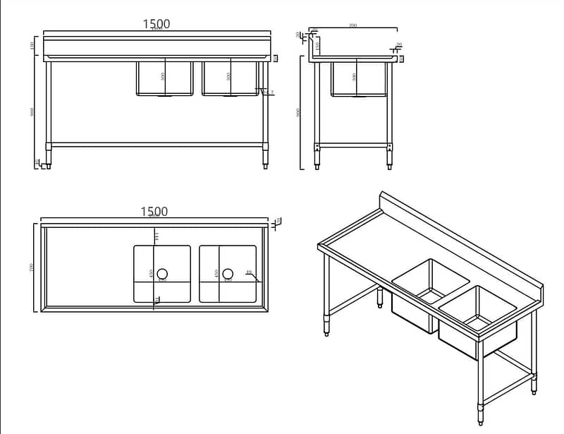 Kitchen Knock 631606 Double Right Sink Bench – 1500×700mm | 304 S/S - Image 2