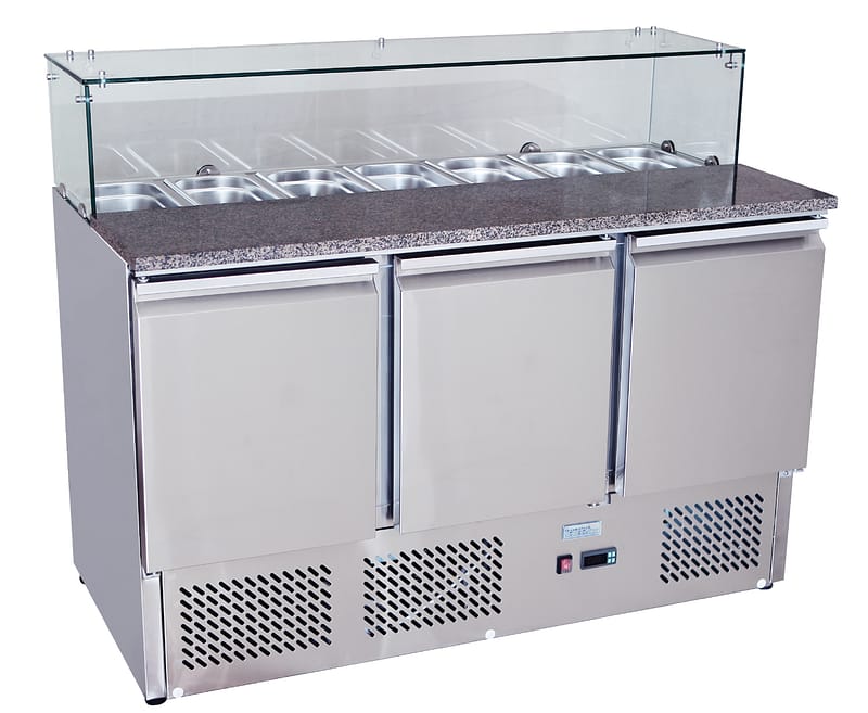 Atosa ESL3864 3-Door Pizza Table Saladette Fridge with Marble Top