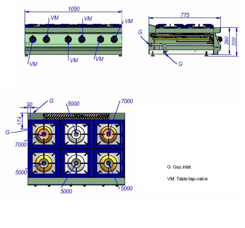 Fagor 700 series natural gas 6 burner SS boiling top CG7-60H - Image 2