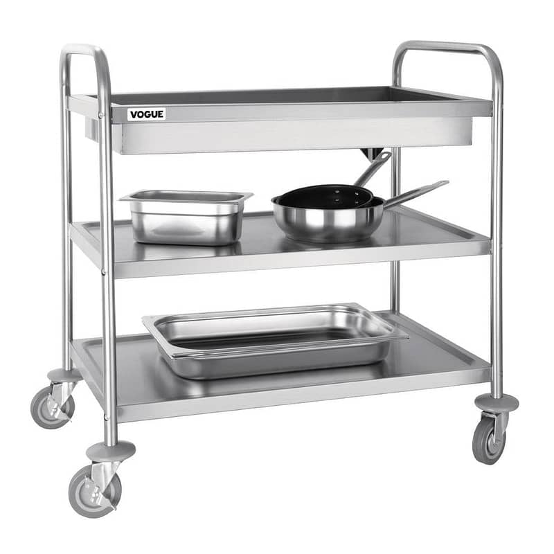 Vogue Deep Tray Clearing Trolley 3 Tier St/St - 940x855x535mm - Image 2