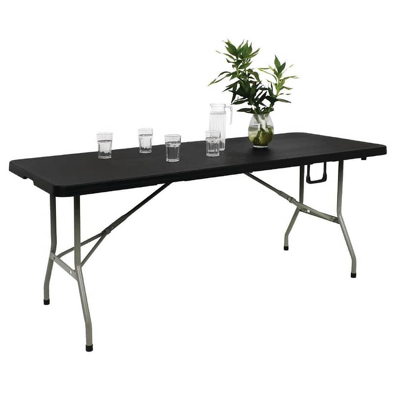 Bolero Centre Folding Black Table - 1.8m Long
