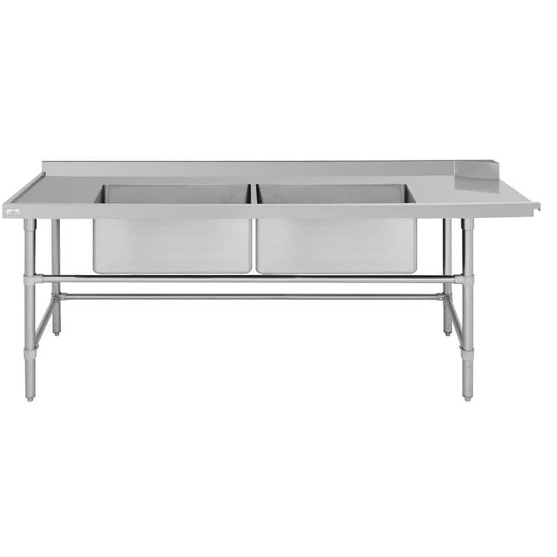 Vogue Dishwasher Inlet Table with Double Bowl Sink 2400mm L/H (DE475)