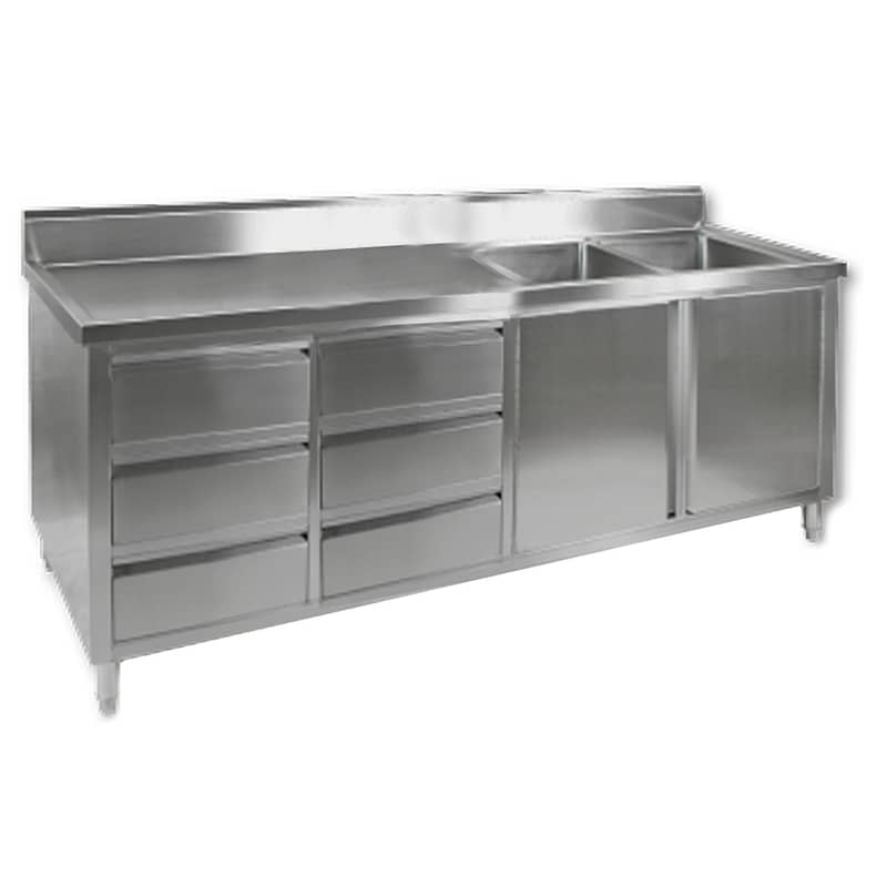 FED DSC-2400R-H Stainless Steel Double Sink Cabinet with Drawers