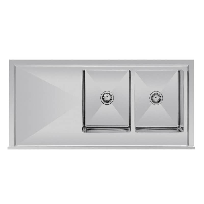 Vogue Double Bowl Sink R/H Drainer - 1500mm (90mm Drain) - Image 2