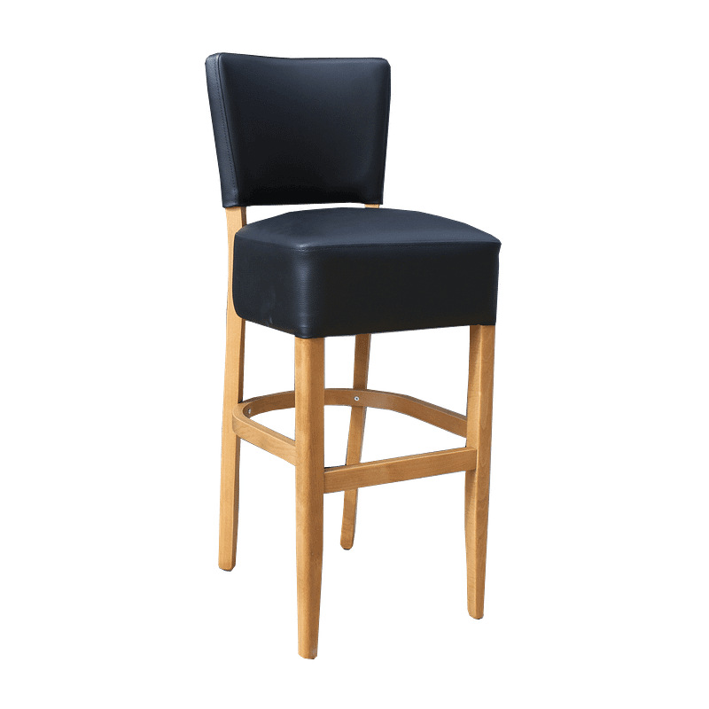 Memphis Club Barstool - Black Dolaro Vinyl Seat and Backrest - Natural Frame - Image 2