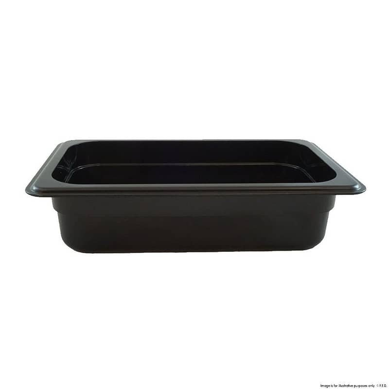 FED JW-P134B Heavy-Duty Black Polypropylene 1/3 Gastronorm Pan with 100mm Depth