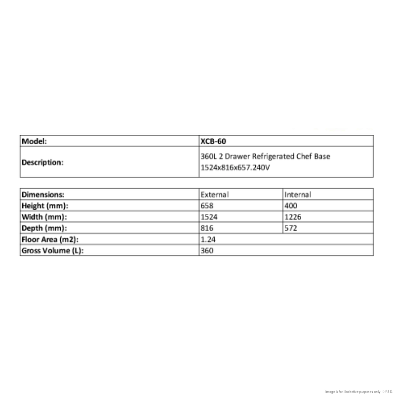 FED-X XCB-60 360L Chef Base Refrigerated Drawer Bench - Image 3