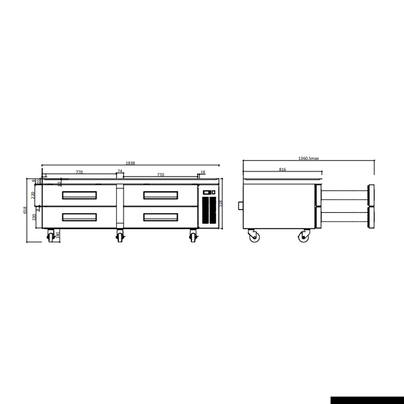 FED-X XCB-72 Chef Base Refrigerated Drawer Bench 453L – 4 Drawers - Image 2