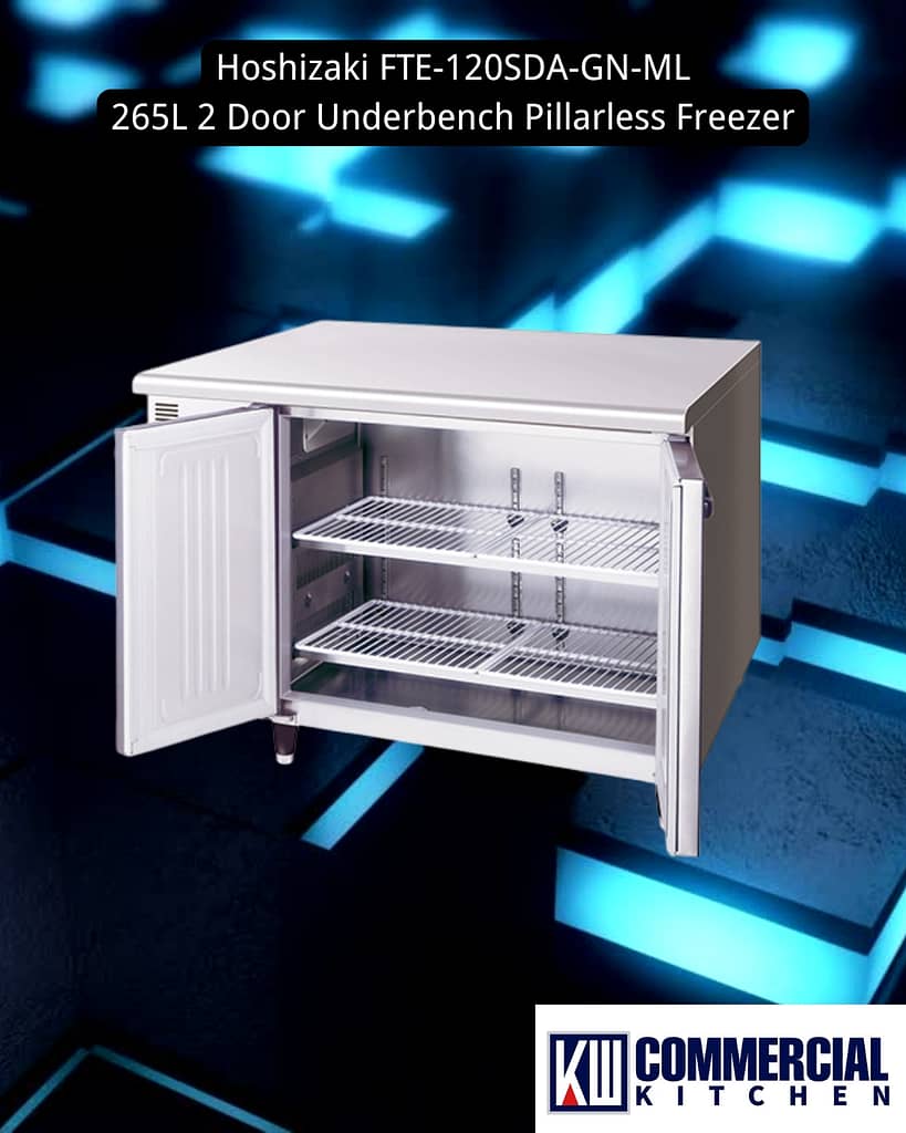 Image of 9 Critical Factors for Choosing the Right Commercial Workbench Freezer in Australian Kitchens | KW Commercial Kitchen Hoshizaki RTE-120SDA-GN-ML – 2 Door Pillarless Underbench Fridge, 700mm Depth