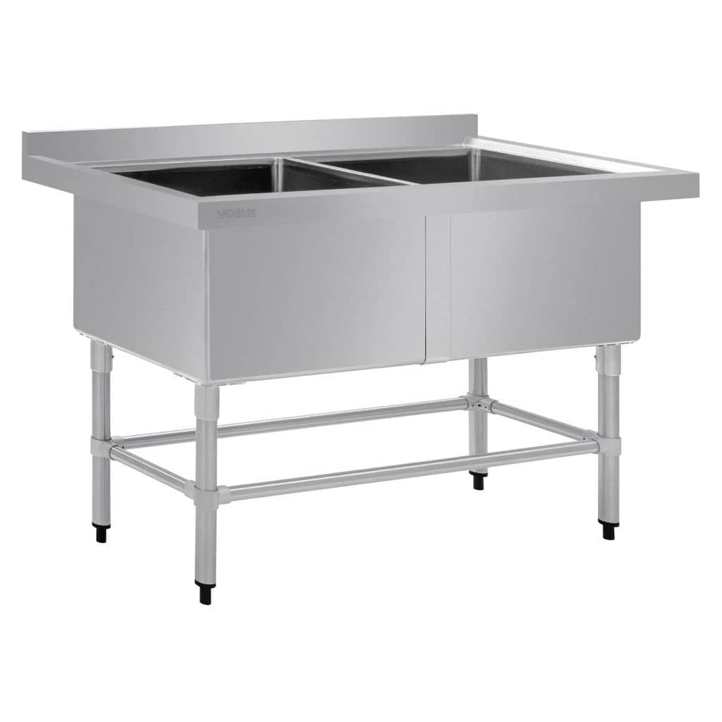 Vogue Double Deep Pot Sink 90mm Drain (HC911) with two deep bowls and a raised lip to prevent spills, ideal for commercial kitchens