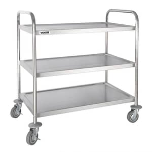 Vogue Stainless Steel 3 Tier Clearing Trolley - Large (F995) for Commercial Use