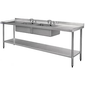 Vogue Double Bowl Sink Double Drainer - 2400mm x 700mm (90mm Drain)