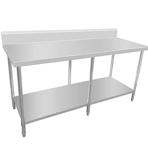 Kitchen Knock Stainless Steel Work Bench with Timber Layer Splashback 2400x600mm