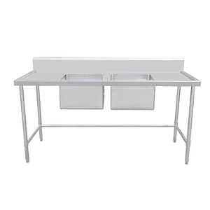 Kitchen Knock Full Stainless Steel Double Centre Sink Bench with Leg Brace – 1200x600mm