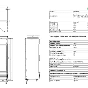 Thermaster Double Glass Door Colourbond Upright Drink Fridge LG-580P
