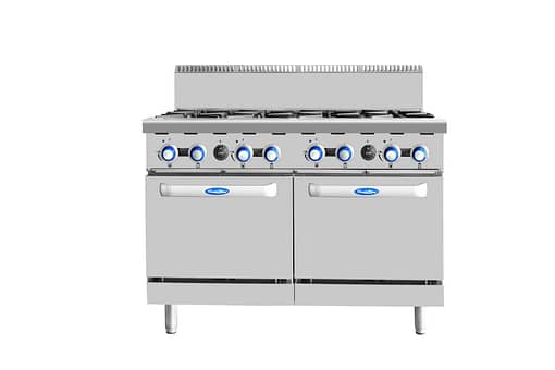 Cookrite AT80G8B-O 8-Burner Cooktop with Oven – NG/LPG Compatible.