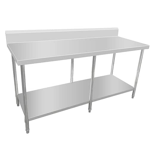 Kitchen Knock Stainless Steel Work Bench with Timber Layer Splashback 2400x600mm