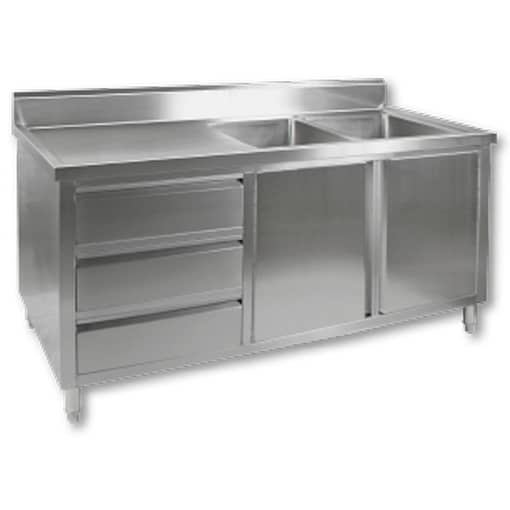 FED DSC-1800R-H Multipurpose Sink Cabinet with Double Sinks and Storage