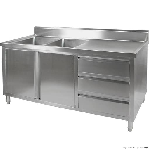FED DSC-2400L-H All-Stainless Kitchen Cabinet with Double Sinks
