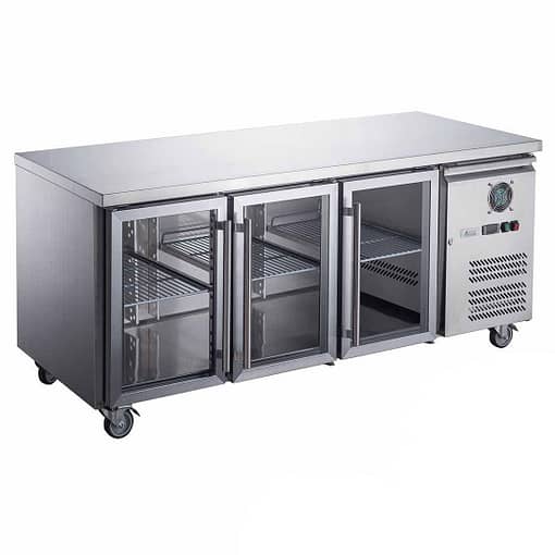FED-X Three Glass Door Bench Fridge Stainless Steel - XUB6C18G3V