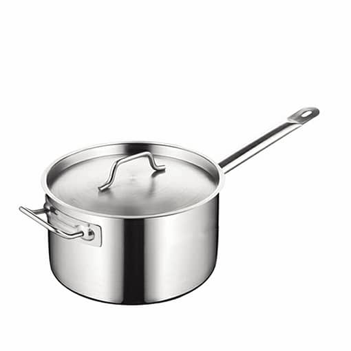 S/S Sauce Pot with Cover, Ear, and Handle, Triple Base φ280*H160mm (SKU: 003316)