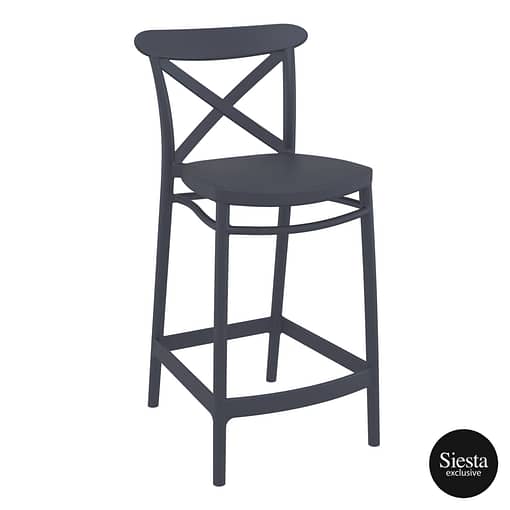 Commercial Grade Anthracite Cross Barstool 65 - Heavy Duty Bar Stool by Siesta, Turkey