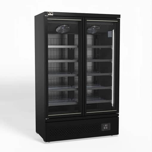 AG CSB1000 Black Supermarket Two Glass Doors Upright Display Fridge - 1000 Litre