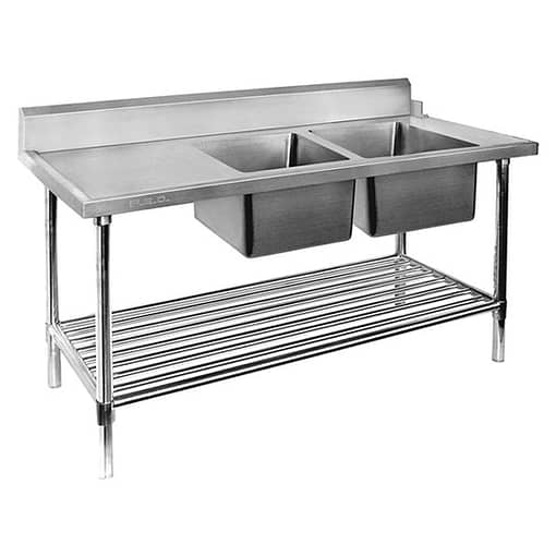 FED Right Inlet Double Sink Dishwasher Bench - Stainless Steel Workstation
