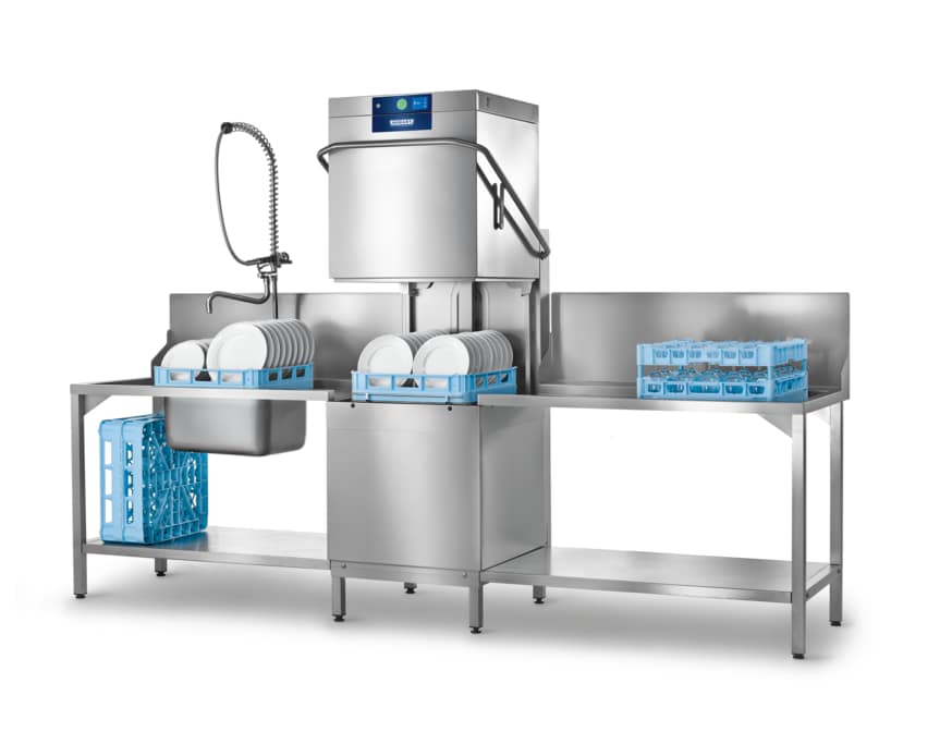 Hobart Profi AMX passthrough glass and dishwasher, 2 L eco cycle, 711 mm wide, 7.6 kW 3-phase, stainless steel – front view, Australia