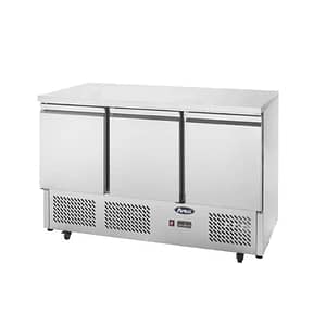 Atosa ESL3851 saladette fridge with stainless steel top and 3 doors