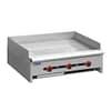 Gasmax RGT-36E three-burner gas griddle, 915mm wide, stainless steel, auto ignition – front view, Australia